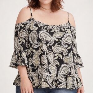 Torrid Black Paisley Cold Shoulder Flowy Boho Top Plus Size